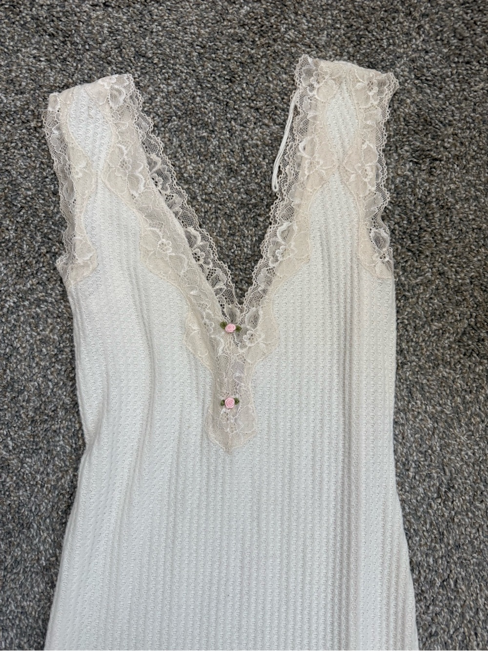 Urban Outfitters Cream Lace-Trim Sleeveless Slip Dress